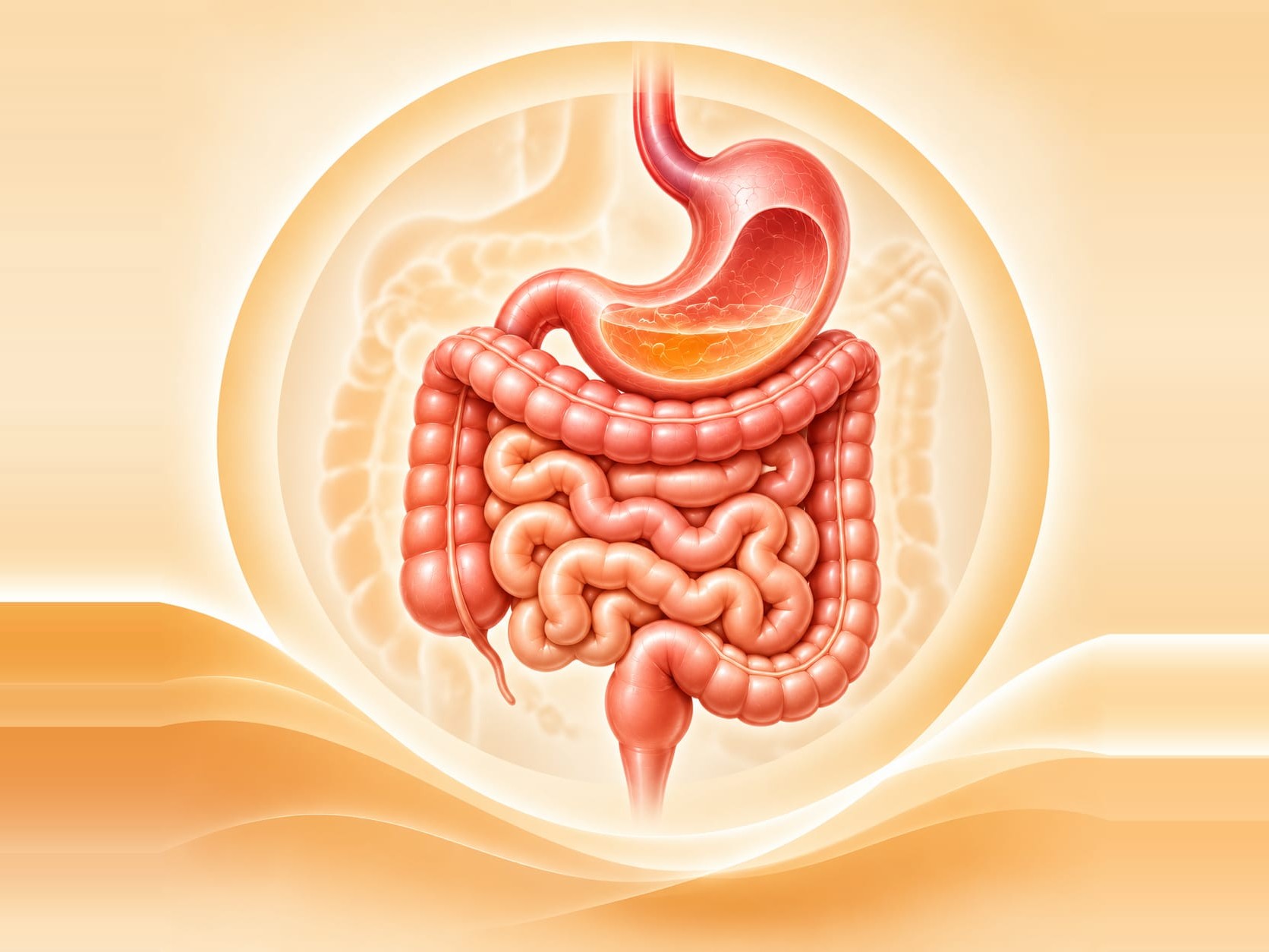 An illustration of the stomach and digestive system